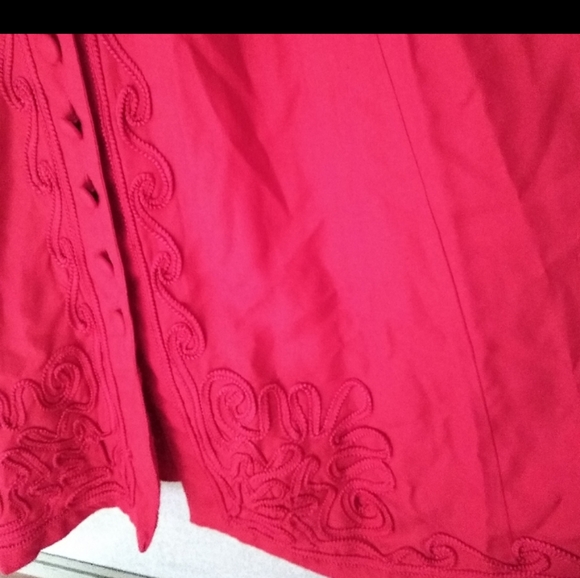 VTG Red Long Sleeves Embroidered Button Up Dress - Picture 5 of 6